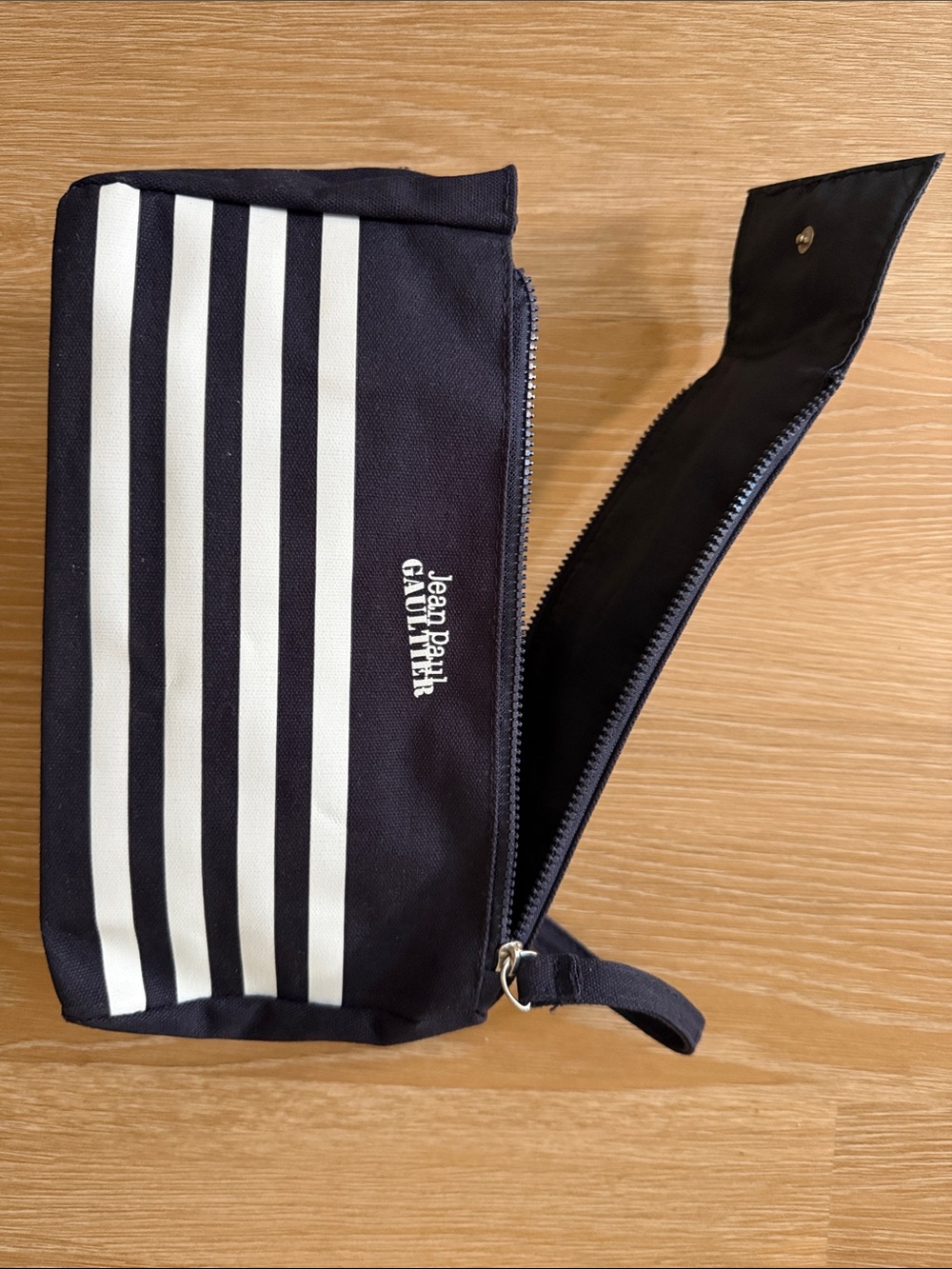 Jean Paul Gaultier Black and White Striped Toiletry Bag